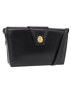 Authentic CELINE Shoulder Bag Leather Black Gold